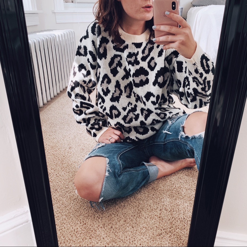 VINTAGE | Cheetah Leopard Print Knit Sweater Sz M